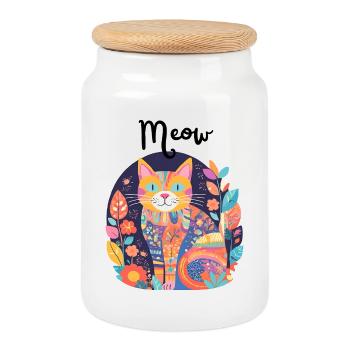 Bunte Katzen-Patchwork-Anthologie - Keksdose mit Holzdeckel - Weiß - Vorne
