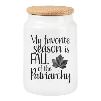 my favorite season is fall of the patriarchy - Cookie Jar with Wooden Lid - white - Front