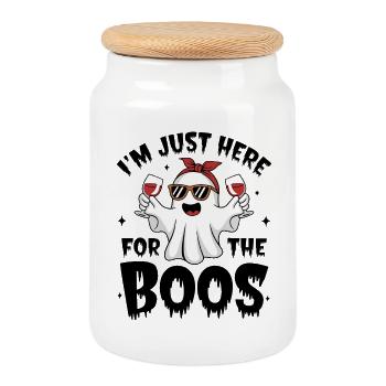 I'm Just Here for the Boo's Funny Ghost Party - Cookie Jar with Wooden Lid - white - Front