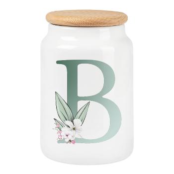 B Monogramme, Floral, Personnalisable - Boîte à biscuits avec couvercle en bois - blanc - Devant