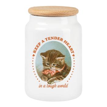 Tender Heart – Vintage Cat Lover Design - Cookie Jar with Wooden Lid - white - Front