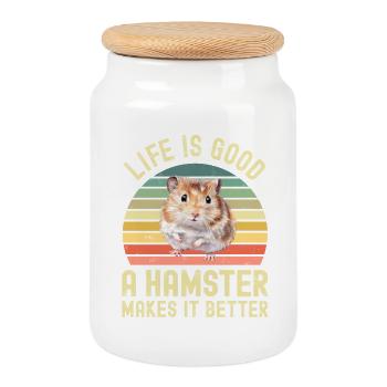 Hamster - Boîte à biscuits avec couvercle en bois - blanc - Devant