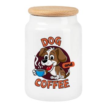 chien et café - Boîte à biscuits avec couvercle en bois - blanc - Devant