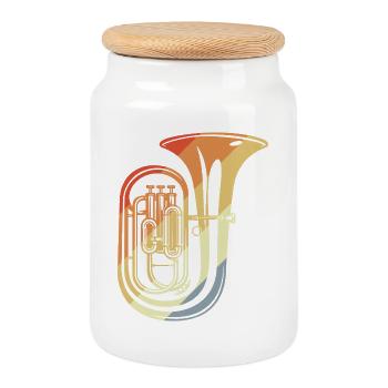 90s Tuba Sketch - Cookie Jar with Wooden Lid - white - Front