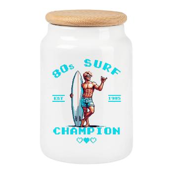 Pixel rétro 80e champion de surf - Boîte à biscuits avec couvercle en bois - blanc - Devant