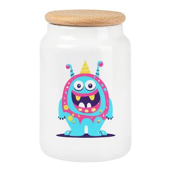 Cute and funny cuddle monster kids - Cookie Jar with Wooden Lid - white - Front