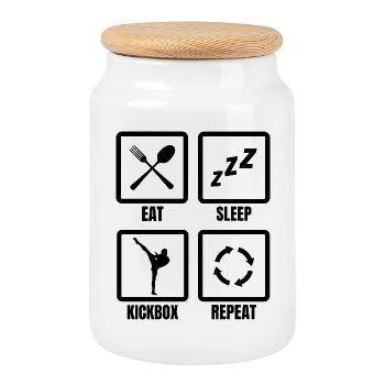 Routine quotidienne pour les kickboxeurs - Boîte à biscuits avec couvercle en bois - blanc - Devant