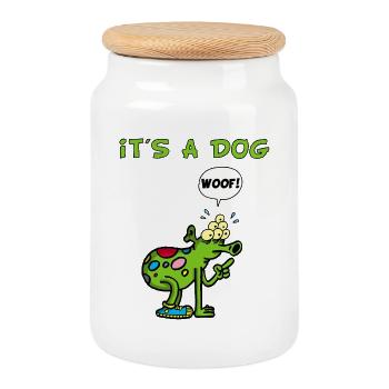 It's a dog - Cookie Jar with Wooden Lid - white - Front