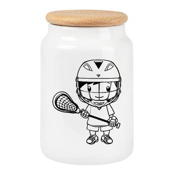 Dessin animé de garçon de crosse - Boîte à biscuits avec couvercle en bois - blanc - Devant