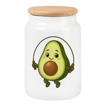 Cute Avocado Cartoon Sport Skipping Rope - Cookie Jar with Wooden Lid - white - Front