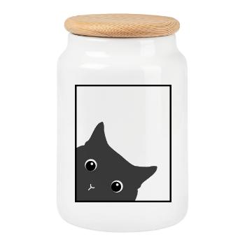 Schrödinger's cat - Cookie Jar with Wooden Lid - white - Front