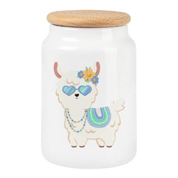 Summer alpaca - time for summer - Cookie Jar with Wooden Lid - white - Front