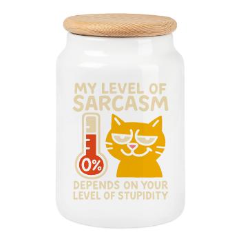 Freche Katze Sarkasmus Grafik T-Shirt - Keksdose mit Holzdeckel - Weiß - Vorne