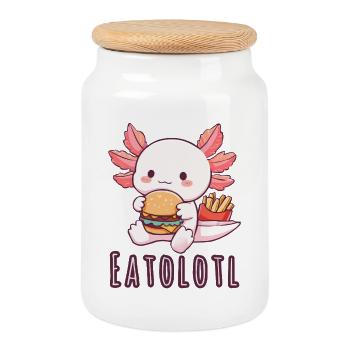 Eatolotl in Action - Cookie Jar with Wooden Lid - white - Front