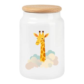Gentle giraffe above the clouds – Dreamlike motif - Cookie Jar with Wooden Lid - white - Front