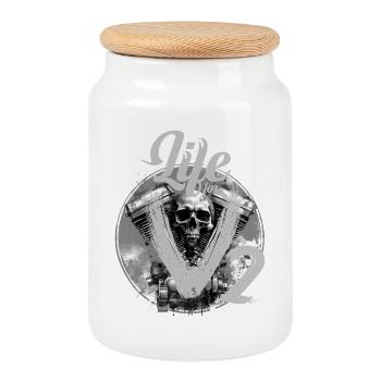 V-Twin Motorrad Skull Design - Keksdose mit Holzdeckel - Weiß - Vorne