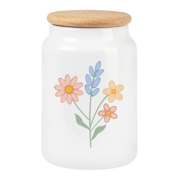 Bouquet pastel – Design printanier - Boîte à biscuits avec couvercle en bois - blanc - Devant