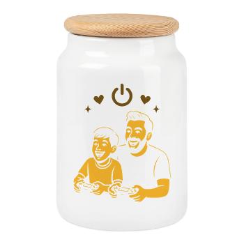 Dad & Kid Gaming - Retro Gamer Vibes - Cookie Jar with Wooden Lid - white - Front