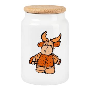 Elchi Button - Cookie Jar with Wooden Lid - white - Front