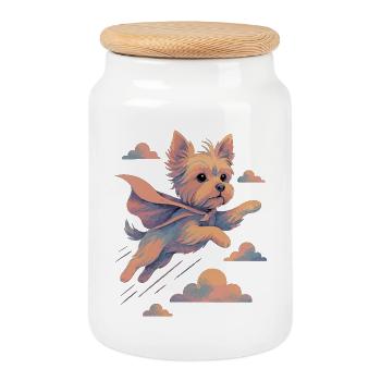 Super Hund Yorkshire Terrier Cape Umhang Geschenk - Keksdose mit Holzdeckel - Weiß - Vorne
