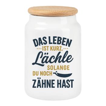 Souris tant que tu as encore des dents - Boîte à biscuits avec couvercle en bois - blanc - Devant