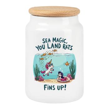 Magie de la mer avec Licorne - Boîte à biscuits avec couvercle en bois - blanc - Devant