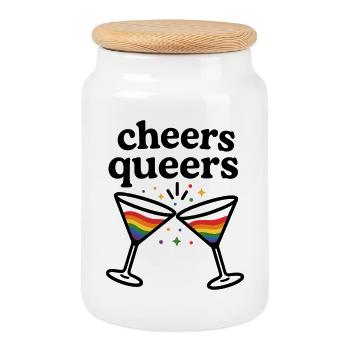 Cheers Queers – Conception de cocktail Pride - Boîte à biscuits avec couvercle en bois - blanc - Devant