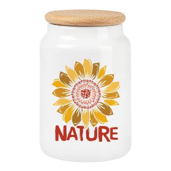 Illustration de tournesol de la nature - Logo de belle fleur - Boîte à biscuits avec couvercle en bois - blanc - Devant