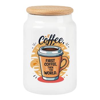 Tasse à café motivante avec dicton - Boîte à biscuits avec couvercle en bois - blanc - Devant