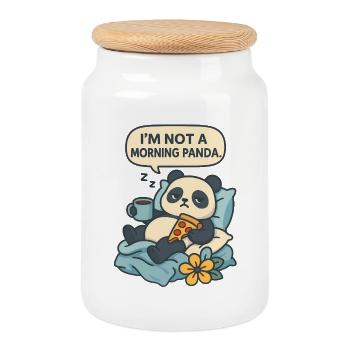 Relaxing panda with drink and pizza - Cookie Jar with Wooden Lid - white - Front