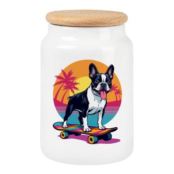 Skater Bulldogge - Keksdose mit Holzdeckel - Weiß - Vorne