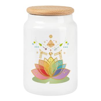 Colorful Chakra Flowers Symbol with Ornaments - Cookie Jar with Wooden Lid - white - Front