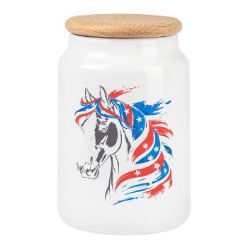 Cheval patriotique à la crinière étoilée - Boîte à biscuits avec couvercle en bois - blanc - Devant