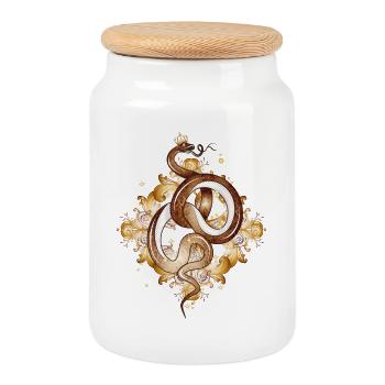 Snake with crown – symbol full of grace and power - Cookie Jar with Wooden Lid - white - Front