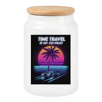 Conception rétro de voyage dans le temps du futur - Boîte à biscuits avec couvercle en bois - blanc - Devant