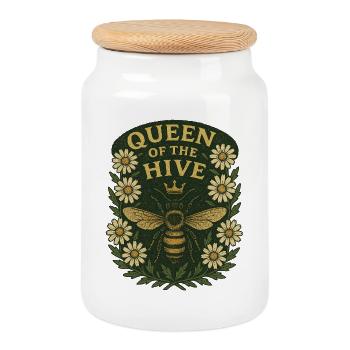 Reine de la Ruche Floral Insigne - Boîte à biscuits avec couvercle en bois - blanc - Devant