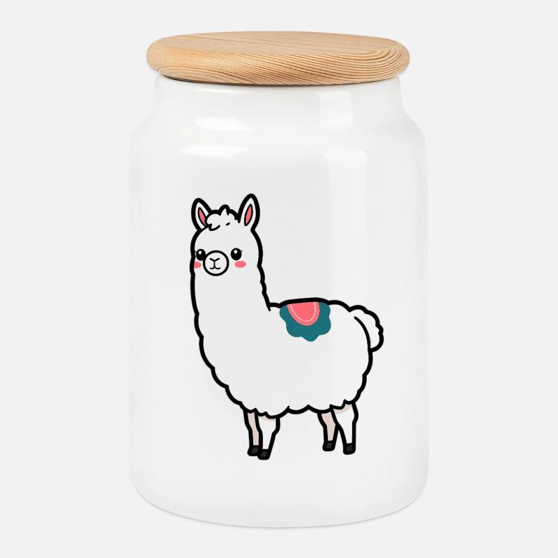 Lama - Keksdose mit Holzdeckel - Weiß