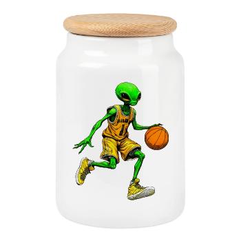 Basket-ball extraterrestre - Boîte à biscuits avec couvercle en bois - blanc - Devant