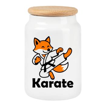 Karaté Renard - Boîte à biscuits avec couvercle en bois - blanc - Devant