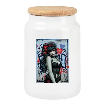 Gothic Illustration with Urban Graffiti - Cookie Jar with Wooden Lid - white - Front