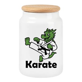 Karaté Dragon - Boîte à biscuits avec couvercle en bois - blanc - Devant