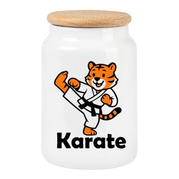 Karaté Tigre - Boîte à biscuits avec couvercle en bois - blanc - Devant