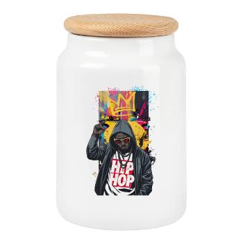 Urbaner Rapper mit bunten Graffitis - Keksdose mit Holzdeckel - Weiß - Vorne