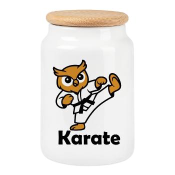 Hibou de karaté - Boîte à biscuits avec couvercle en bois - blanc - Devant