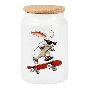 Lapin Skateur / Skateboard Lapin - Boîte à biscuits avec couvercle en bois - blanc - Devant