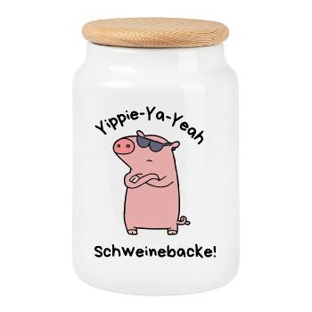Yippie-Ya-yes Pork Cheek - Cookie Jar with Wooden Lid - white - Front