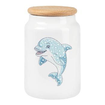 VSP Bubble Delphin - Keksdose mit Holzdeckel - Weiß - Vorne