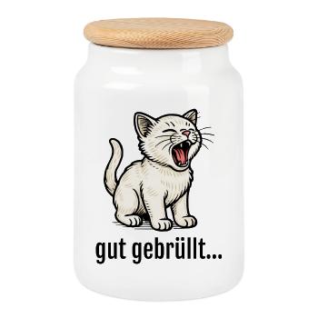 Cute kitten roars lion saying - Cookie Jar with Wooden Lid - white - Front