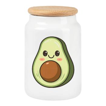 Kawaii Avocado Food Lover - Cookie Jar with Wooden Lid - white - Front