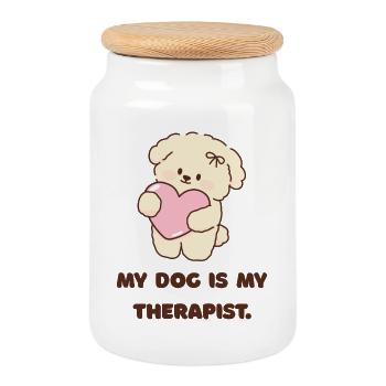 Mon chien est mon thérapeute Design Hundeliebhaber - Boîte à biscuits avec couvercle en bois - blanc - Devant